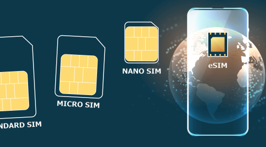 Die Grafik zeigt, wie sich die SIM-Karte vom Standard-Format bis zur eSIM stetig verkleinert hat.