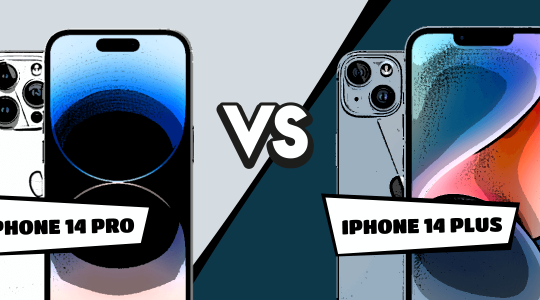 iPhone 14 Pro vs. iPhone 14 Plus im Comic-Stil gegenübergestellt