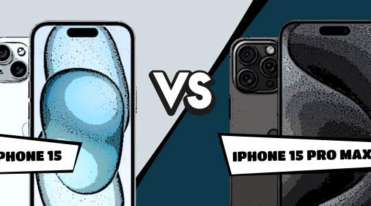 iPhone 15 vs. iPhone 15 Pro Max im Comic-Stil gegenübergestellt
