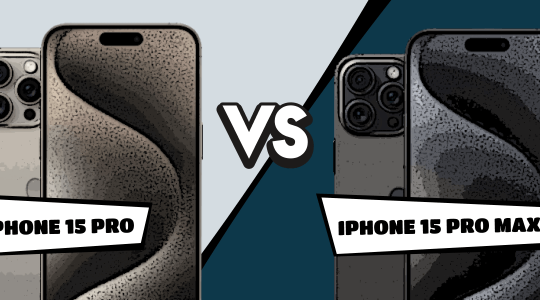 iPhone 15 Pro vs. iPhone 15 Pro Max im Comic-Stil gegenübergestellt