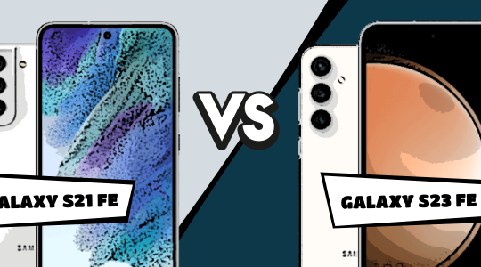 Samsung Galaxy S21 FE vs. Samsung Galaxy S23 FE im Comic-Stil gegenübergestellt