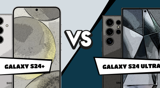 Samsung Galaxy S24 Plus und Galaxy S24 Ultra im Comic-Stil gegenübergestellt