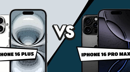iPhone 16 Plus vs. iPhone 16 Pro Max im Comic-Stil gegenübergestellt
