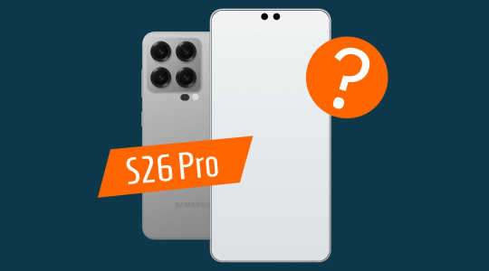 Mögliches Samsung Galaxy S26 Pro mit Fragezeichen.