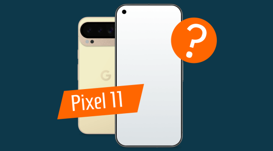 Mögliches Design des Google Pixel 11 mit Fragezeichen.