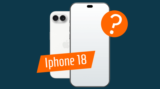 Mögliches Design des iPhone 18 mit Fragezeichen.