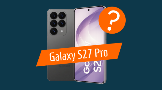 Darstellung eines möglichen Premium-Smartphones mit großem Display, Mehrfachkamera und auffälligem Fragezeichen. Das Symbolbild thematisiert Gerüchte, Leaks und erwartete Funktionen rund um das kommende Samsung Galaxy S27 Pro.
