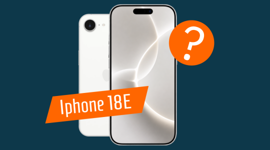 Darstellung eines möglichen Apple-Smartphones mit Front- und Rückansicht sowie einem Fragezeichen als Hinweis auf Gerüchte und Spekulationen. Das Symbolbild thematisiert erwartete Funktionen, Designänderungen und mögliche Neuerungen rund um das kommende Apple iPhone 18e.
