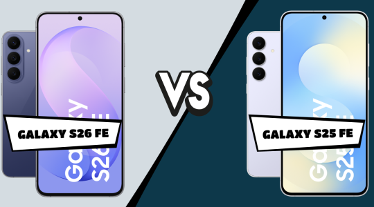 Gegenüberstellen der Samsung Galaxy S26 FE und S25 FE.