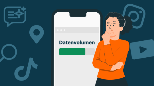 Bild mit einer Person und einem iPhone. Reicht wenig Datenvolumen?