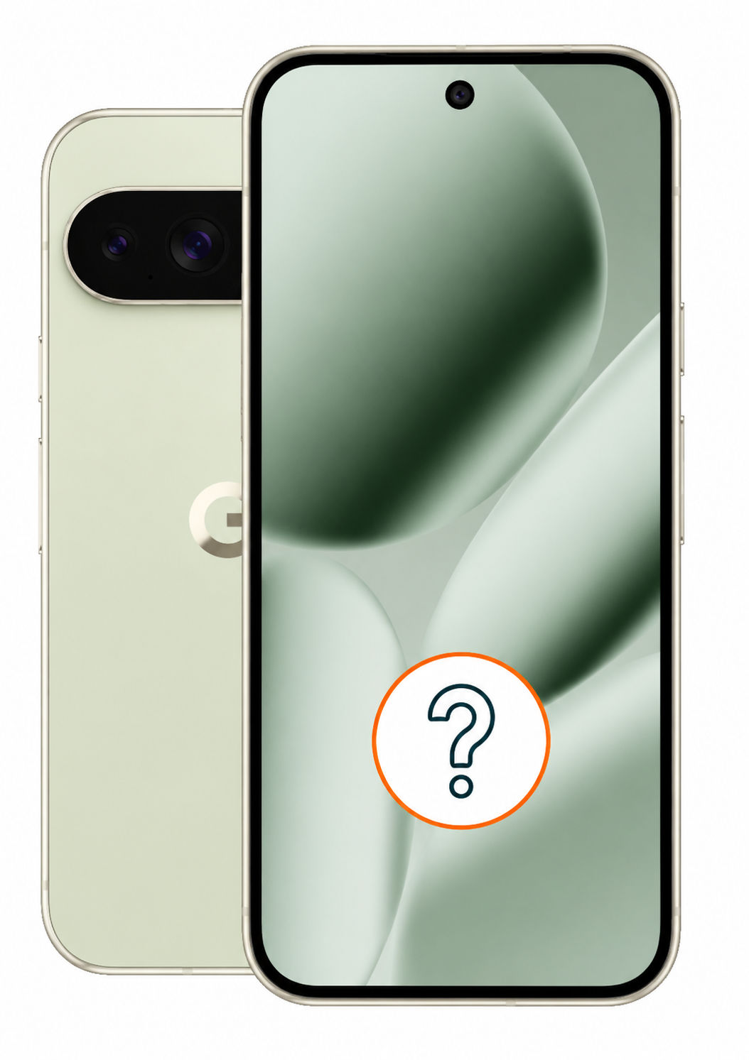 Vor- und Rückseite des möglichen Google Pixel 11 Pro XL mit einem Fragezeichen-Icon.