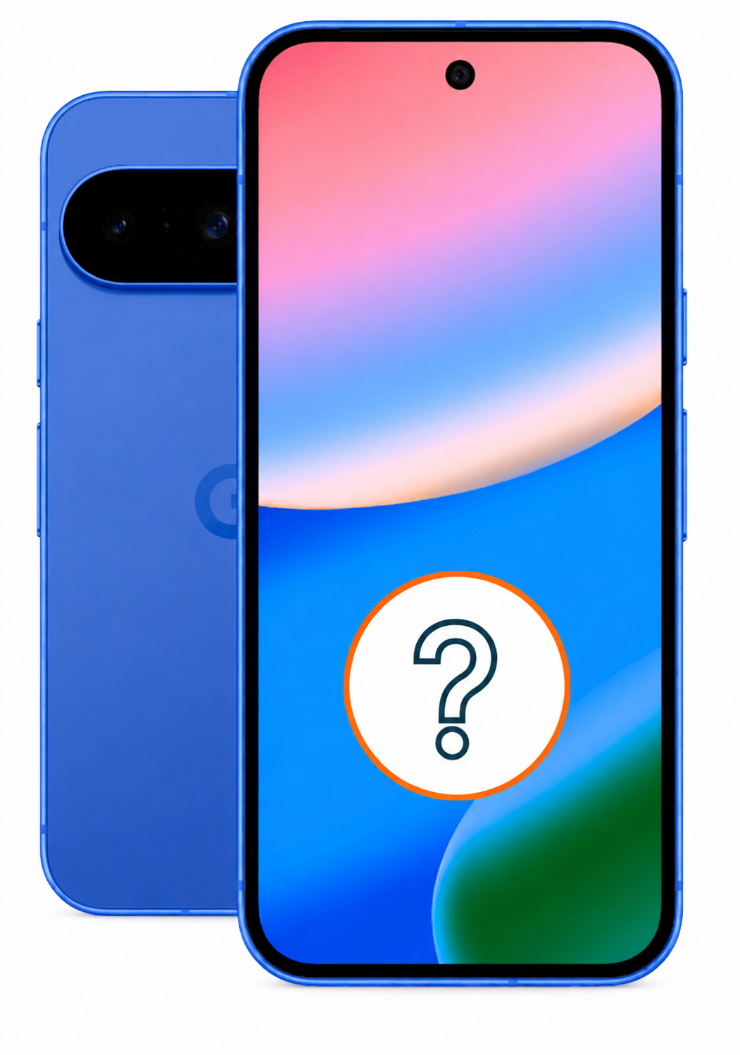 Vor- und Rückseite des möglichen Google Pixel 11 mit einem Fragezeichen-Icon