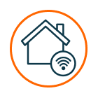 Icon eines Hauses mit WLAN-Symbol in einem orangenen Kreis.