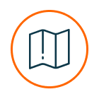 Icon einer Karte in einem orangenen Kreis.