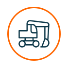 Icon eines Baggers in einem orangenen Kreis.