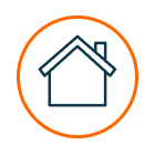 Icon eines Hauses in einem orangenen Kreis.