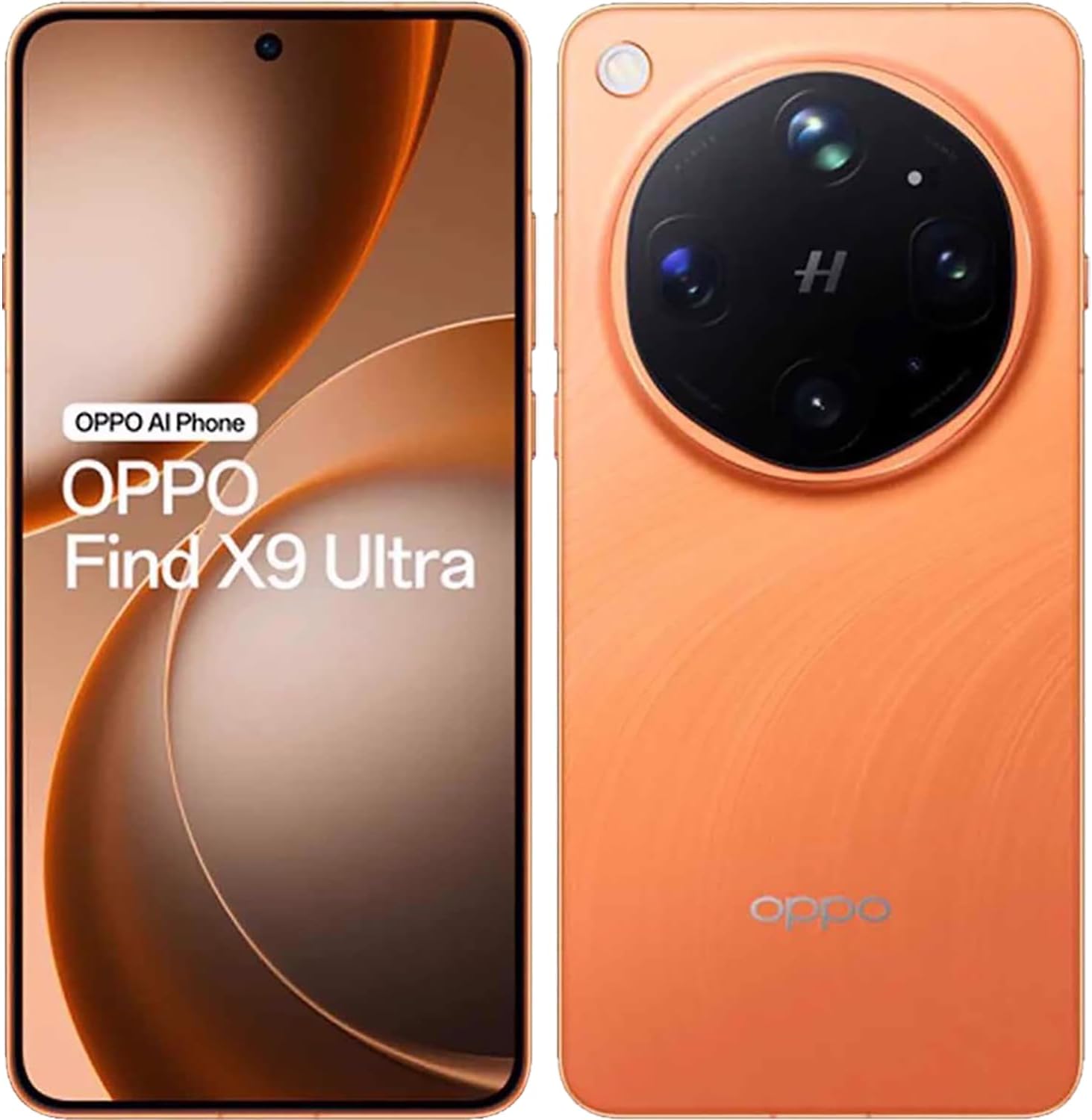 Vor- und Rückseite des OPPO Find X9 Ultra in Orange.
