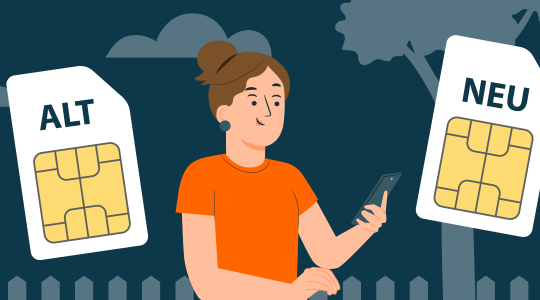 Eine Frau schaut auf ihr Smartphone. Sie überlegt, ob sie ihren Handyvertrag verlängern oder kündigen soll.