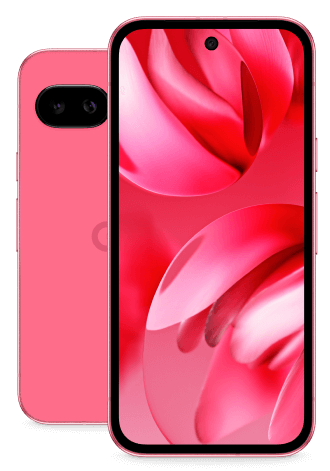 Vor- und Rückseite des Google Pixel 9a in der Farbe Peony-Pink.
