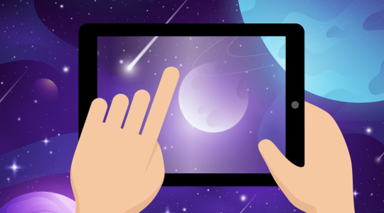 Blick durch ein Samsung Galaxy Tab ins Weltall