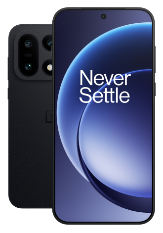 Vor- und Rückseite des OnePlus 15 in der Farbe schwarz