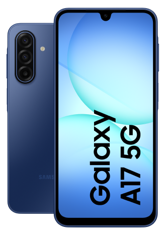 Vor- und Rückseite des Samsung Galaxy A17 in blau