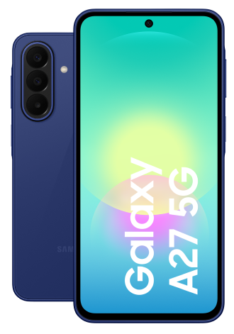 Samsung Galaxy A27 5G in der Farbe Blue als Vorder- und Rückansicht