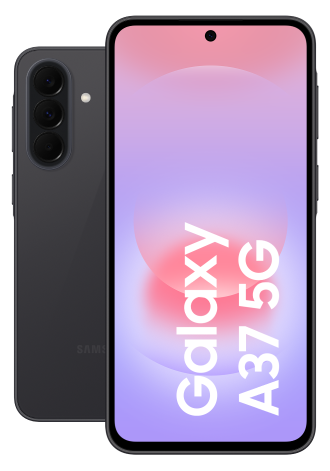 Samsung Galaxy A37 5G in der Farbe Charcoal als Vorder- und Rückansicht