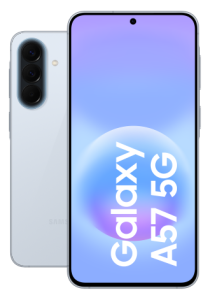 Vor- und Rückseite des Samsung Galaxy A57 in der Farbe Icyblue