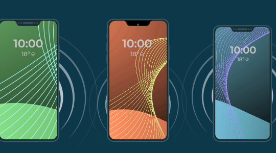 Drei Smartphones sind zu sehen, von denen in unterschiedlicher Stärke Handystrahlung ausgeht.