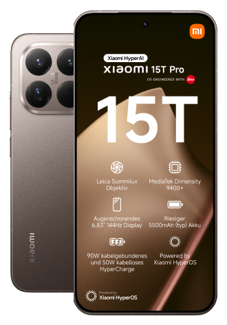 Vor- und Rückseite des Xiaomi 15T in der Farbe rose.