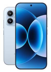 Vor- und Rückseite des Xiaomi 17 in der farbe ice blue