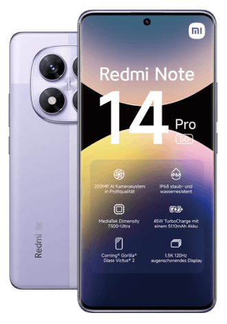 Vor- und Rückseite des Xiaomi Redmi Note 14 Pro