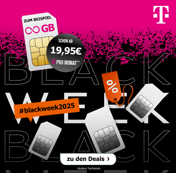 Entdecke die Black-Week-Tarife bei LogiTel  zum Beispiel  Telekom MagentaMobil M unlimited GB Datenvolumen fr durchschnittlich 19,95 Euro im Monat.