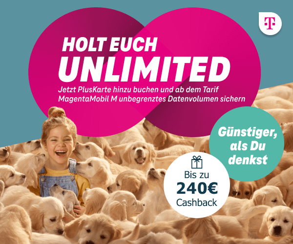 Schlie�e jetzt einen MagentaMobil Tarif ab und sichere Dir unendliches Datenvolumen ab dem M Tarif! Hinweis auf bis zu 240 Euro Cashback.