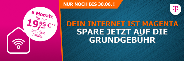 Nur noch bis 30.06. bekommst Du einen Telekom-Internetvertrag für nur 19 Euro 95 in den ersten 6 Monaten.