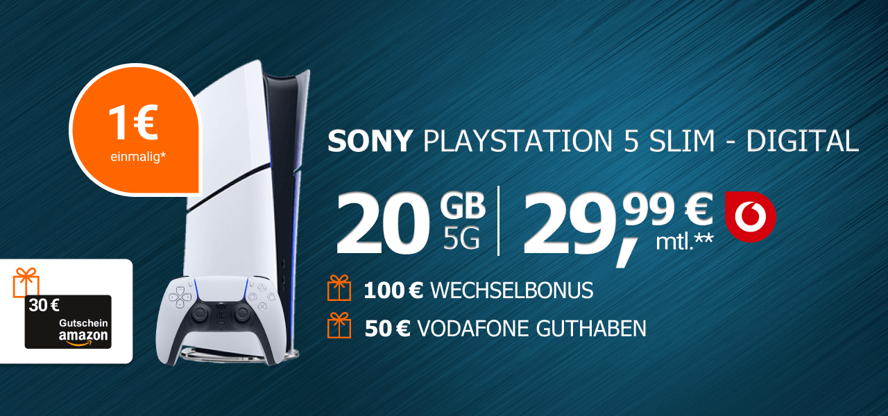 Sony Playstation 5 Slim - Digital Edition mit Vodafone Tarif fr einmalig nur 1 Euro.