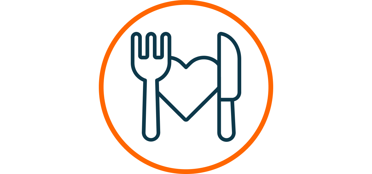 Icon mit Messer, Gabel und Herz