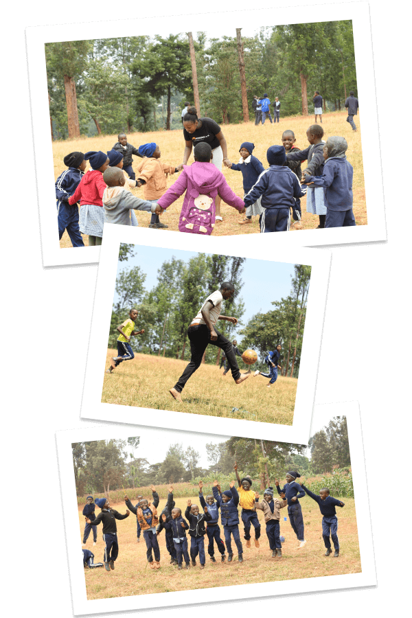 Bilder der Sch�ler auf dem Spielfeld