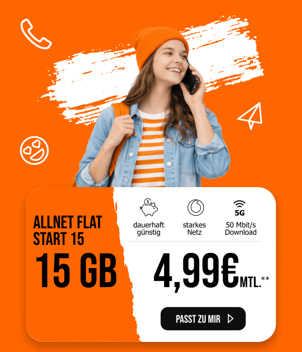 allmobil Allnet Flat Start 15 mit 15 GB Datenvolumen f�r 4,99� im Monat.