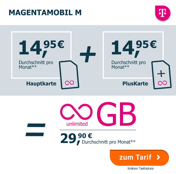 Telekom Magenta Mobil M inklusive PlusKarte fr 14,95  je Karte pro Vertrag