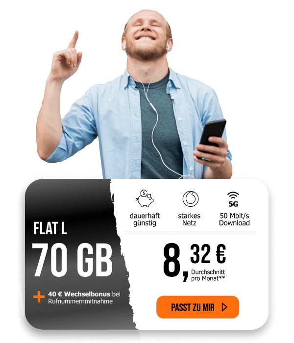 Sichere Dir den Allmobil L Tarif. 70 Gigabyte fr nur eff. 8,32 monatlich.
