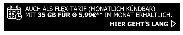 Sichere Dir den Allmobil M Tarif in der Flex-Variante. Monatlich kndbare 35 Gigabyte fr nur eff. 5,99