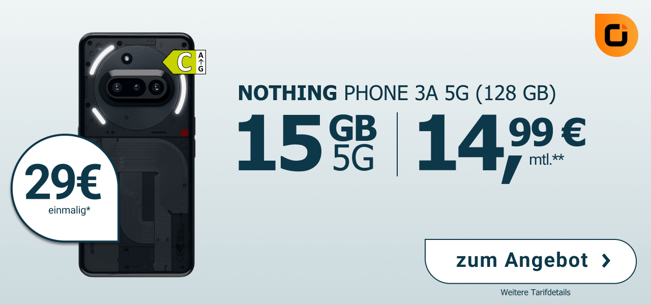 Nothing Phone 3a f�r einmalig 29� mit 15 GB Datenvolumen und 14,99� Monatlich.