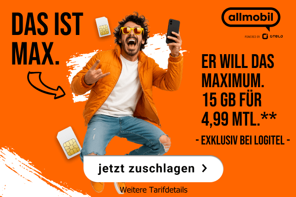 Allmobil Angebot mit 15 GB Datenvolumen f�r 4,99 Euro im Monat.