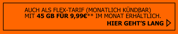 Sichere Dir den Allmobil L Tarif in der Flex-Variante. Monatlich k�ndbare 45 Gigabyte f�r nur 9,99�