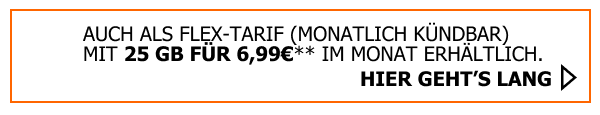 Sichere Dir den Allmobil M Tarif in der Flex-Variante. Monatlich k�ndbare 25 Gigabyte f�r nur 6,99�