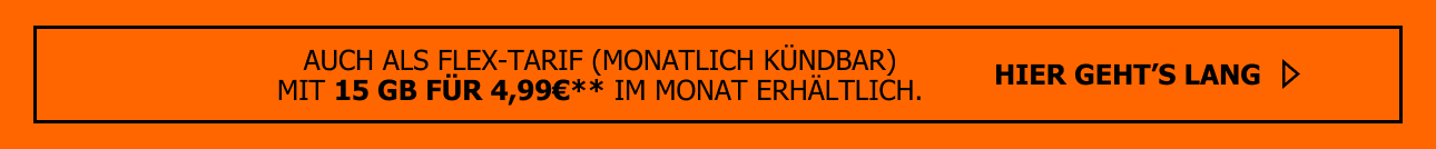 Sichere Dir den allmobil  Allnet Flat Start 15 in der Flex-Variante. Monatlich k�ndbare 15 Gigabyte f�r nur 4,99.