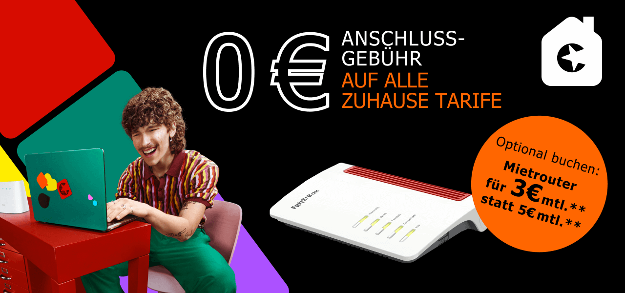 Bei Congstar Zuhause gibt es jetzt null Euro Anschlussgeb�hr auf alle Zuhause-Tarife sowie optional buchbaren Mietrouter f�r drei Euro pro Monat statt f�nf Euro pro Monat.  
