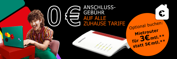 Bei Congstar Zuhause gibt es jetzt null Euro Anschlussgeb�hr auf alle Zuhause-Tarife sowie optional buchbaren Mietrouter f�r drei Euro pro Monat statt f�nf Euro pro Monat.
